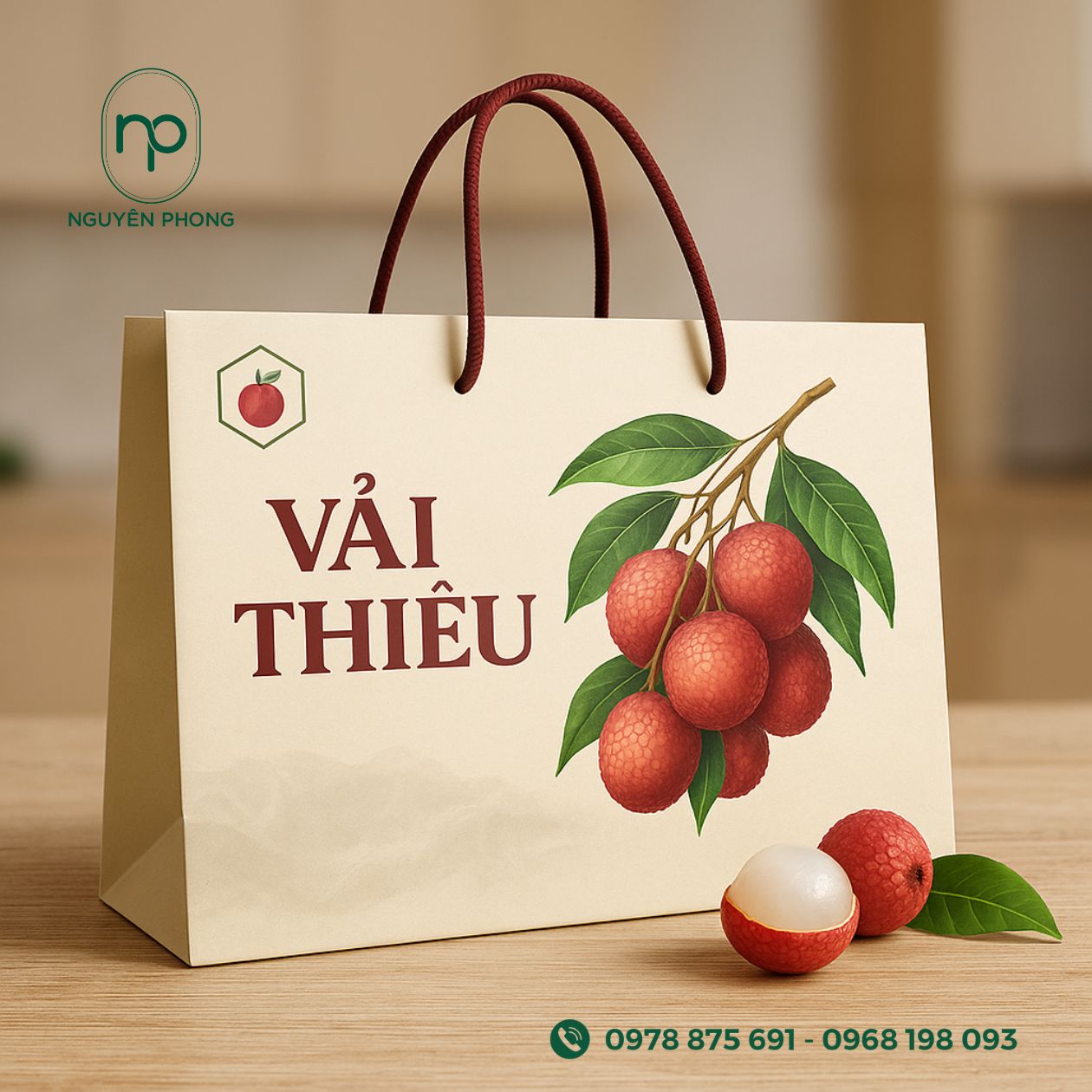 Mẫu túi giấy nông sản đựng vải thiều
